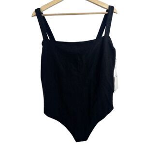 Good American NWT Black Square Neck Layered Front One-Piece Bodysuit Size 4XL